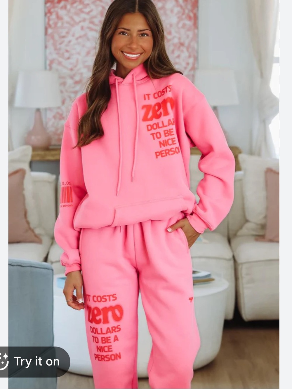 The Mayfair Group it cost zero dollars to be nice Pink Track Joggers hoodie set - Picture 3 of 3